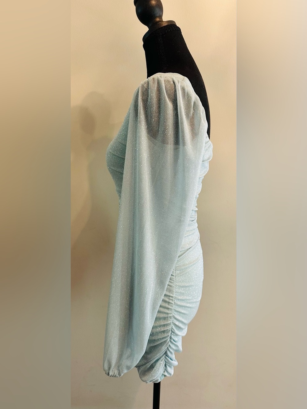 One-Shoulder Glitter Ruched Mini Dress - Picture 3 of 6